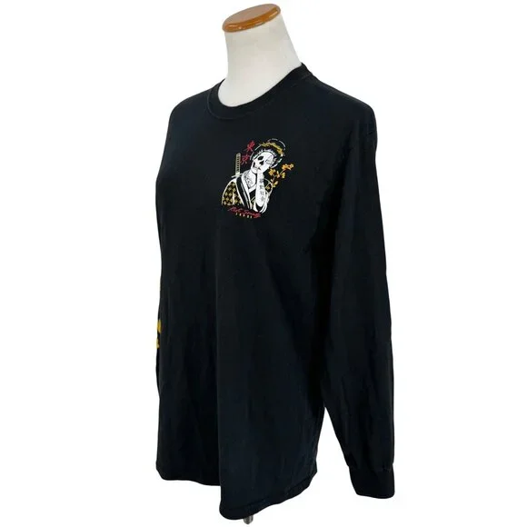 Riot Society Black L/S Skull & Floral Graphic Print Tee | Streetwear Grunge Moto - Picture 7 of 13